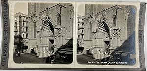 Espagne, Barcelone, Façade de Santa Maria, Vintage silver print, ca.1900, Stéréo