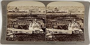 Palestine, Jérusalem, Panorama depuis le Mont des Oliviers, Vintage print, ca.1880, Stéréo