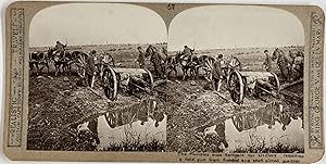 Guerre 1914/18, Flandres, un canon coincé dans la boue, Vintage print, ca.1915, Stéréo