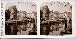 Belgique, Malines (Mechelen), Vieilles maisons et le Quai su Sel, Vintage print, ca.1910, Stéréo