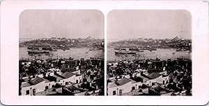 Istanbul (Constantinople), Panorama de la Tour Gala, Vintage print, ca.1900, Stéréo