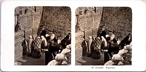 Jerusalem, Mur des Lamentations, femmes priant, Vintage print, ca.1900, Stéréo