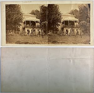 Vue arrière d'une villa et son jardin, Vintage albumen print, ca.1880, Stéréo