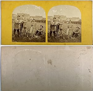 Hommes consultant une carte avant la chasse, Vintage albumen print, ca.1860, Stéréo
