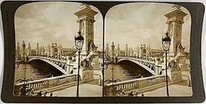 Exposition de Paris, Pont Alexandre III et Palais des Invalides, Vintage print, ca.1900, Stéréo