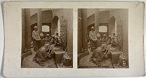 Scène religieuse, Jésus lave les pieds des apôtres, Vintage print, ca.1890, Stéréo