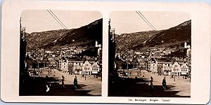 Norvège, Bergen, Place centrale, Vintage print, ca.1900, Stéréo