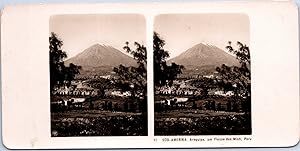 Pérou, Arequipa, vue du volcan Misti, Vintage print, ca.1890, Stéréo