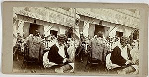 Afrique du Nord, Groupement de personnes, Vintage print, circa 1900, Stéréo
