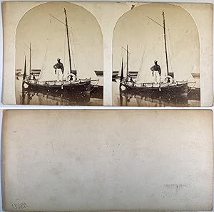 Hommes sur un voilier, Vintage albumen print, ca.1860, Stéréo