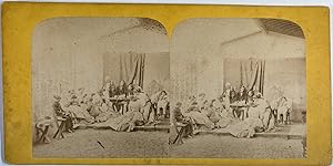 Groupes visionnants des photos stéréos, Vintage albumen print, ca.1860, Stéréo