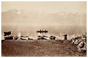 Suisse, Genève, pêcheurs en barque sur le lac