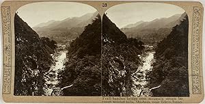 Japan, Shiobara, stereo, Bamboo bridge near Tokyo, ca.1900