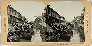 White, Philippines, Manila, stereo, Landing Horses on the canal, 1901