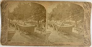 George Barker, Canada, Falls of Niagara, Moving a Steamboat, stereo, 1892