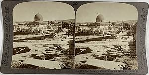 Palestine, Jérusalem, le Dôme du Rocher, emplacement de l'autel du Temple, Vintage print, ca.1880...