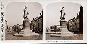 Belgique, Bruges, Statue de Jan Van Eyck, Vintage print, ca.1900, Stéréo