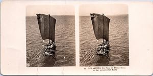 Pérou, Radeau sur la mer calme, Vintage print, ca.1890, Stéréo