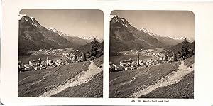 Suisse, Saint-Moritz, Vue générale, Vintage print, ca.1900, Stéréo