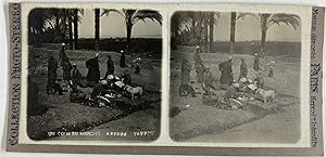 Égypte, Abydos, un coin du marché, Vintage print, ca.1900, Stéréo