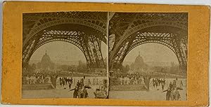 France, Vue sous la Tour Eiffel, Vintage albumen print, ca.1890, Stéréo