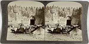 Palestine, Jérusalem, Extérieur de la Porte de Damas, Vintage print, ca.1880, Stéréo