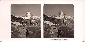 Suisse, Zermatt, Gornergrat, Hôtel et Matterhorn, Vintage print, ca.1900, Stéréo