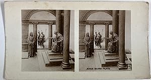 Scène religieuse, Jésus devant Pilate, Vintage print, ca.1890, Stéréo