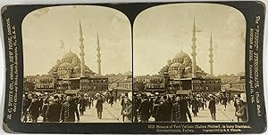 Turquie, Constantinople, Mosquée de la Validée (Yeni Valide Camii ), Vintage print, ca.1900, Stéréo