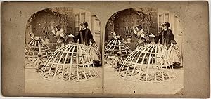 Garçons jouant dans des cerceaux de crinoline Vintage print, ca.1860, Stéréo