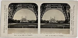 Paris, la Tour Eiffel et le Trocadéro, Vintage silver print, ca.1900, Stéréo