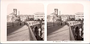 Italie, Gênes (Genova), Santo Stefano et le Ponte Monumentale, Vintage print, ca.1900, Stéréo