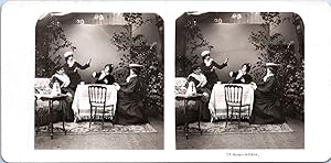 Femmes trichant aux cartes, Vintage print, ca.1900, Stéréo