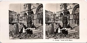 Italie. Venise, Pigeons sur la Place Saint-Marc, Vintage print, ca.1900, Stéréo