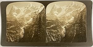 Suisse, les Sommets de l'Eiger et le Monch, Vintage print, ca.1900, Stéréo