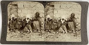 Palestine, Jérusalem, Lépreux sur la rue, Vintage print, ca.1880, Stéréo