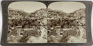 Palestine, env. Jerusalem, Vallée de Kedron et et village de Siloam, Vintage print, ca.1880, Stéréo