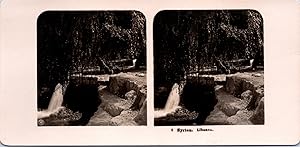 Syrie, Hommes près d'une chute, Vintage print, ca.1900, Stéréo