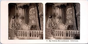 Allemagne, Château Herrenchiemsee, Chambre à coucher, Vintage print, ca.1900, Stéréo