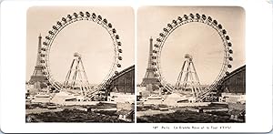 Paris, la Grande roue et la Tour Eiffel, Vintage print, ca.1900, Stéréo