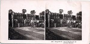 Guerre 1914/18, Tonneaux de sable dans les baraques, Vintage print, ca.1916, Stéréo