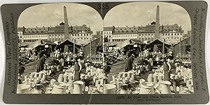 Allemagne, Koblenz, Marché à ciel ouvert, Vintage print, ca.1900, Stéréo