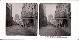 Lettonie, Riga, Rue et tour à poudre, Vintage print, ca.1900, Stéréo