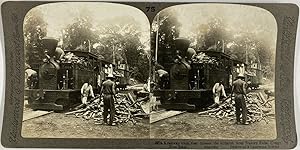 Afrique, Congo, Ouvriers chargeant un train, Vintage silver print, ca.1900, Stéréo