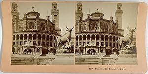 France, Paris, Vue du Palais de Trocadéro, Vintage print, circa 1880, Stéréo