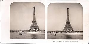 France, Paris, la Seine et la Tour Eiffel, Vintage print, ca.1900, Stéréo