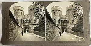 Angleterre, Porte Norman au Château de Windsor, Vintage print, ca.1900, Stéréo