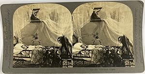 Fillette dans son lit et son Ange Gardien Vintage print, ca.1900, Stéréo