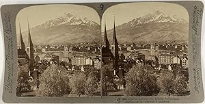 Suisse, Lucerne et le Pilatus, Vintage print, ca.1900, Stéréo