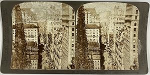 USA, New York, Vue sur Broadway, Trinity Church, Vintage albumen print, ca.1890, Stéréo